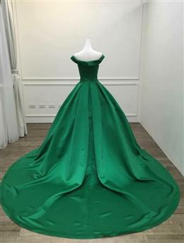 Picture of Green Satin Sweetheart Ball Gown Party Dresses, Green Off Shoulder Evening Dresses Prom Dresses